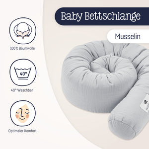 Bettschlange aus Baumwollmusselin, Grau