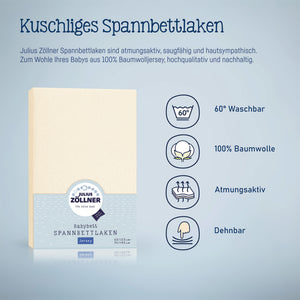Jersey Spannbettlaken für Babymatratzen 60x120 bis 70x140cm, Ecru