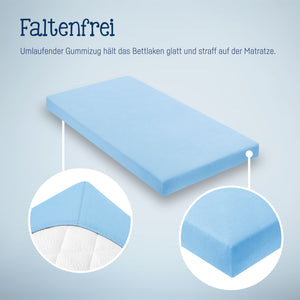 Jersey Spannbettlaken für Babymatratzen 60x120 bis 70x140cm, Hellblau